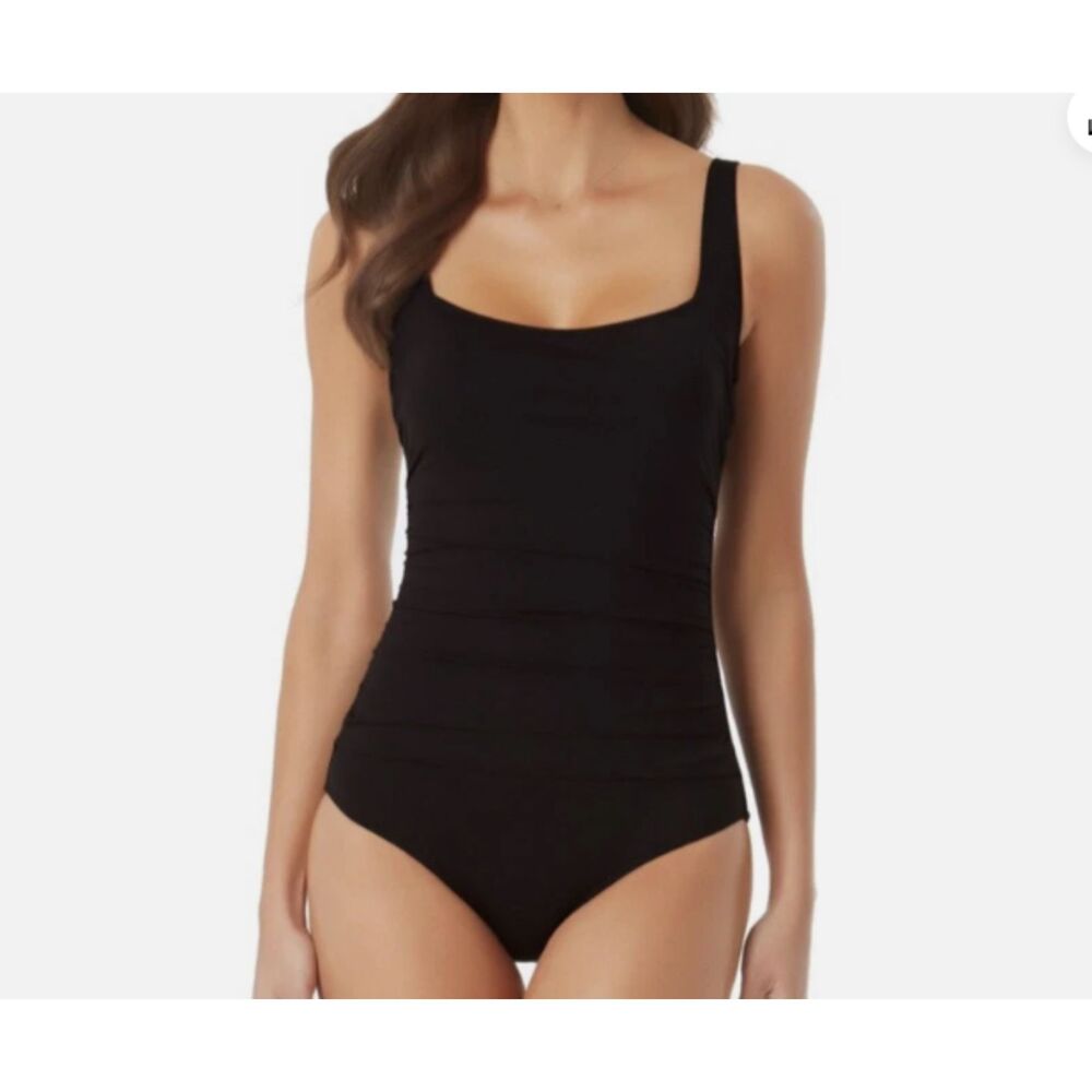 Anne Cole "Suddenly Slim" Classic Black Shirred Front Swimsuit, Sz 10